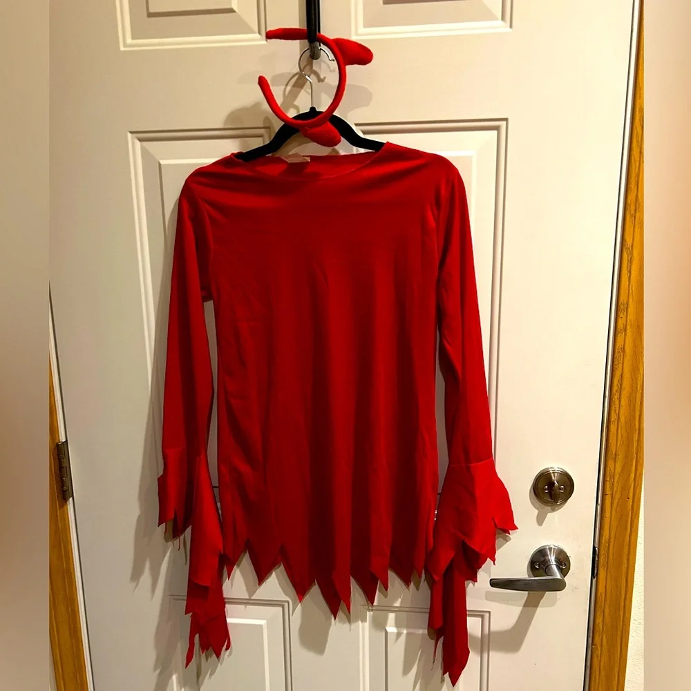 DEVIL COSTUME Darling red headband and dress kids size medium in bag